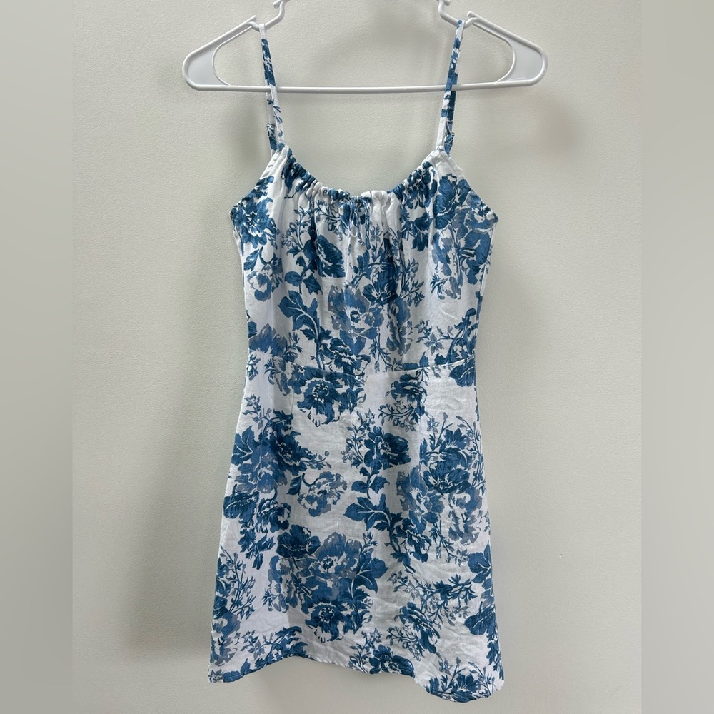 Reformation Mini Linen Blue Floral Dress Size 2